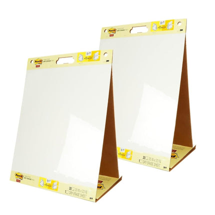 Post-it Super Sticky Portable Tabletop Easel Pad w/Dry Erase Panel 20 x 23 Inches, 20 Sheets/Pad, 2 Pads, One Side White Self Stick Flip Chart Paper, One Side Dry Erase, Built-in Stand (563DE VAD 2PK)