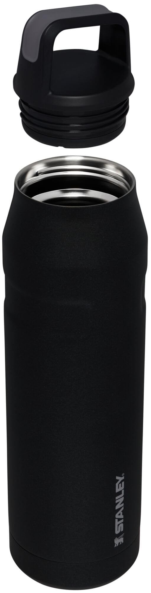 Botella Stanley IceFlow con tapa y asa - Ligera, a prueba de fugas y con aislamiento para una máxima retención del frío - Acero inoxidable 90% reciclado sostenible, Black Glimmer, 1 litro