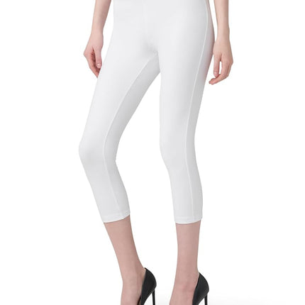 HUE Women's Wide Waistband Blackout Cotton Capri Leggings, Assorted Hosiery, White, L UK