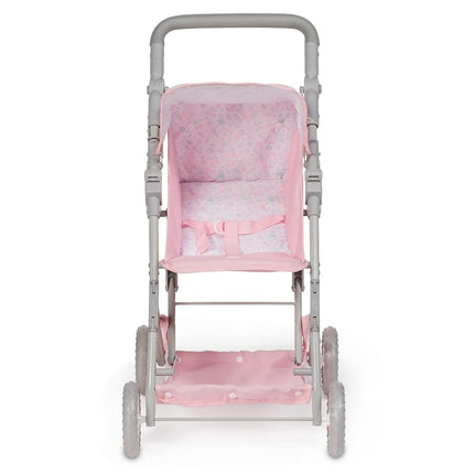 JC Toys - Folding pushchair, for dolls up to 45 cm, ideal for playing and walking, Pink with floral decoration, designed by Berenguer, +3 years