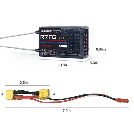 Radiolink RC6GS V3 New 7 Channels RC Transmitter and Gyro Receiver R7FG, Voltage Telemetry, 2.4Ghz Surface Radio Controller for RC Crawler, Drifting, Bash, Buggy Cars, and Boats