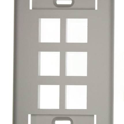 Leviton 42080-6GS Quickport Wallplate with Id Window, Single Gang, 6-Port, Grey