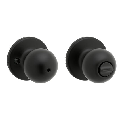 Kwikset Polo Interior Privacy Door Knob with Lock, Door Handle for Bathroom and Bedroom, Matte Black Keyless Turn Lock Doorknob, with Microban Protection