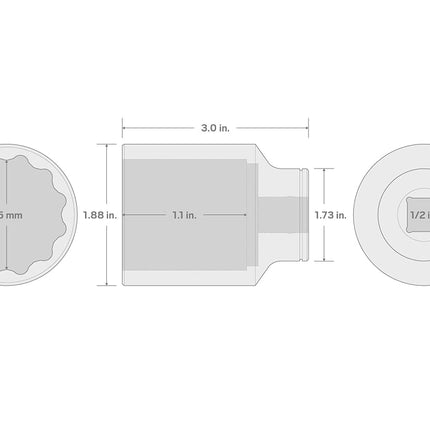 TEKTON 1/2" Drive x 35 Mm Deep 12 Pt. Socket | SHD23335