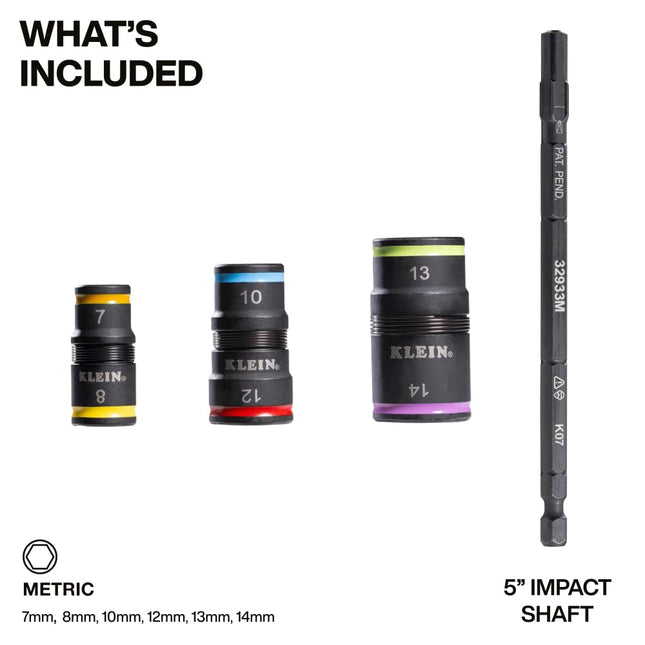 Klein Tools 32933M 6-in-1 Impact Socket Set Features 3 Flip Sockets, 6 Metric Hex Sizes 7 mm to 14 mm, Magnetic