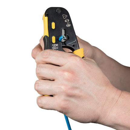 Klein Tools VDV226-110 Ratcheting Modular Data Cable Crimper/Wire Stripper/Wire Cutter for RJ11/RJ12 Standard, RJ45 Pass-Thru Connectors
