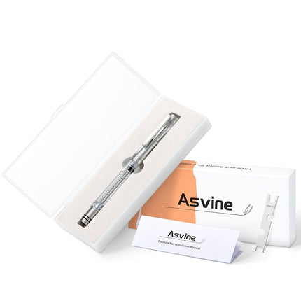 Asvine V200 Titanium Fountain Pen Vacuum Filling, Germany Bock Extra Fine Nib Clear Transparent Acrylic Smooth Writing Pen Case Set