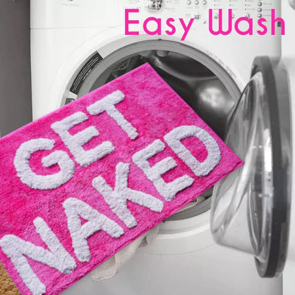 Get Naked Bath Mat - Funny Cute Bathroom Rug in Hot Pink, Magenta, Peach - Non-Slip Washable Shower Mat for Girls, Women - Fun College Apartment Decor