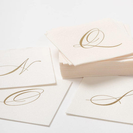 Caspari " Signature Gold Initial B Paper Linen Cocktail Napkins, White Pearl, Pack of 30