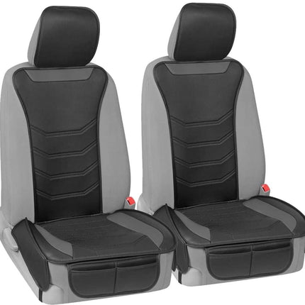 Motor Trend LuxeFit Gray Seat Covers for Cars Trucks Van SUV (2 Pack), Premium Faux Leather, Easy to Install Automotive Seat Covers with Storage Pockets, Fits Most Vehicles