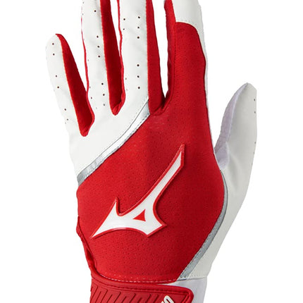 Mizuno MVP Youth Baseball Batting Glove, White-Red, X-Small