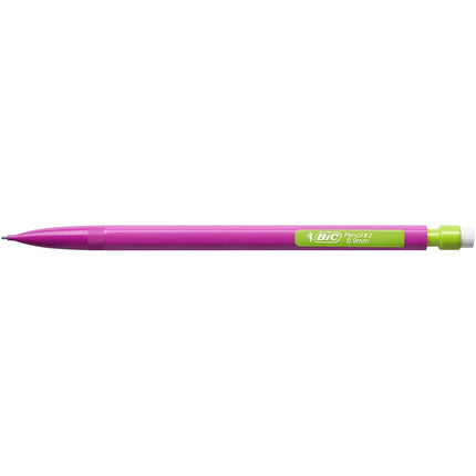 BIC Matic HB Mechanical Pencils and Eraser, Assorted Barrel Colours with Fine Point (0.9 mm), Pack of 12, Yellow,Orange,White,Pink