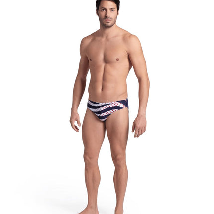 ARENA Men's Performance Stripes Swim Briefs, Navy/Multi, 34