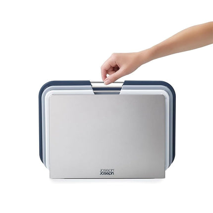 Joseph Joseph Nest 3 Piece Colour coded Chopping Board Set With Storage Stand, Regular - Grey/Blue, Medium