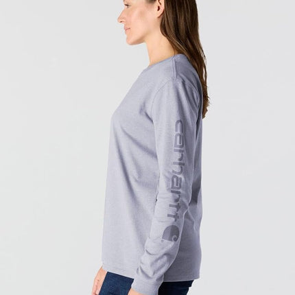 Carhartt Women's Loose Fit Heavyweight Long-Sleeve Logo Sleeve Graphic T-Shirt, Mica, 3X