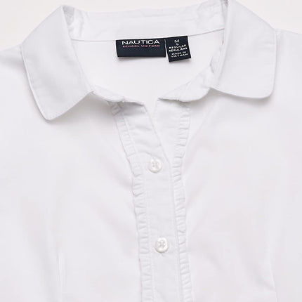 Nautica Girls' Short Sleeve Blouse, White, 8-10
