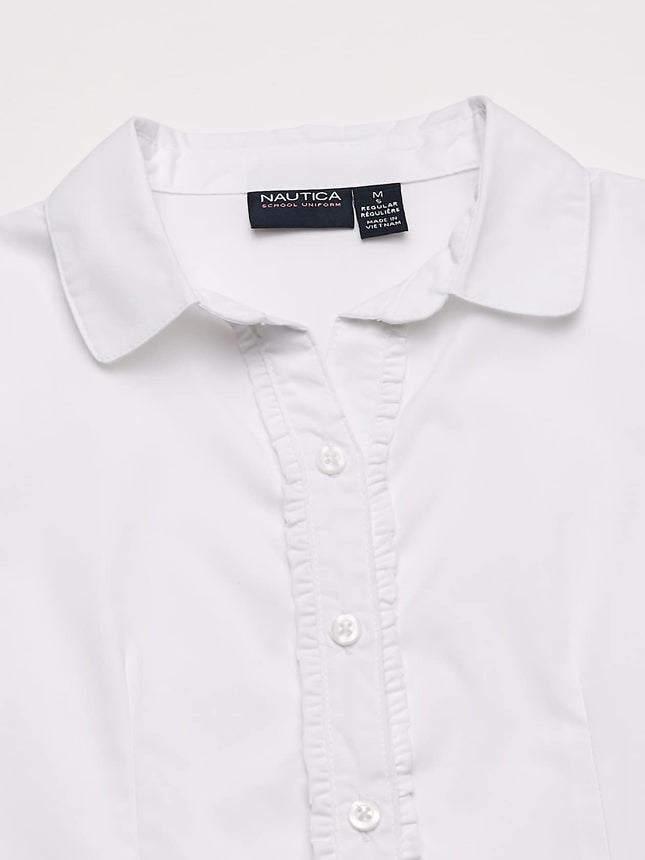 Nautica Girls' Short Sleeve Blouse, White, 8-10