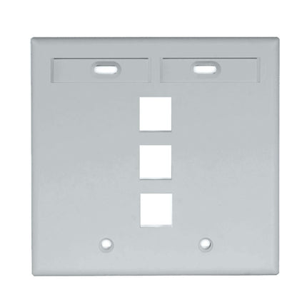 Leviton 42080-3GP Plaque murale QuickPort à trois ports et deux modules avec fenêtres d'identification, grise