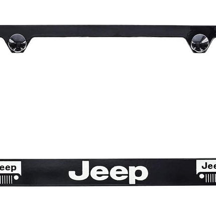 Jeep Logo License Plate Frame Holder (2 Hole / Brass, Black / Wide)