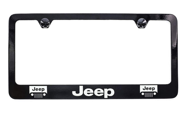 Jeep Logo License Plate Frame Holder (2 Hole / Brass, Black / Wide)
