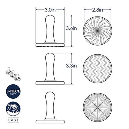 Nordic Ware 01245 Geo Cookie Stamps (Set of 3), Sturdy Cast Aluminium with Removable Hardwood Handles, Silver