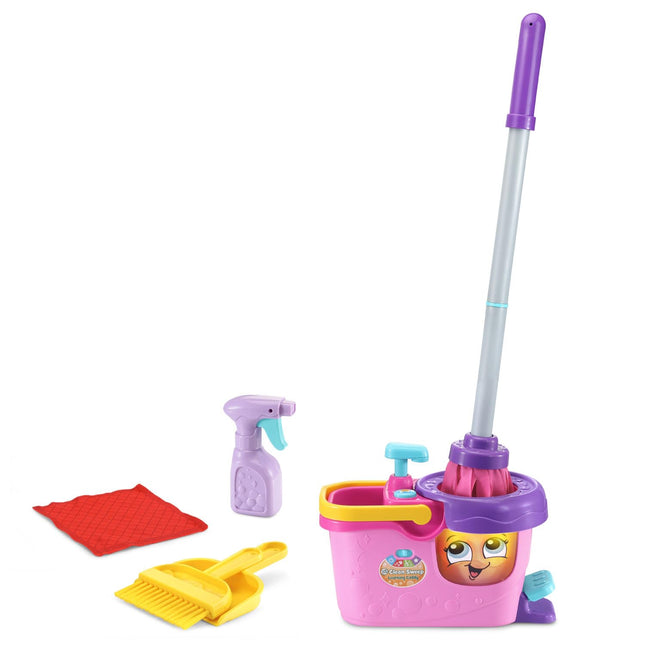 LeapFrog Chariot de nettoyage Caddy Propreté, ensemble de jouets de nettoyage pour enfants avec balai et serpillière, pour les 3-5 ans, rose
