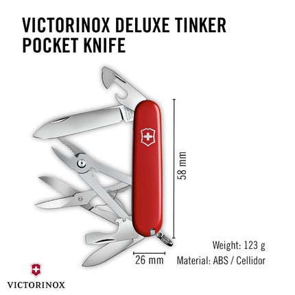 Victorinox Swiss Army Pocket Knife Deluxe Tinker with 17 Functions, Red