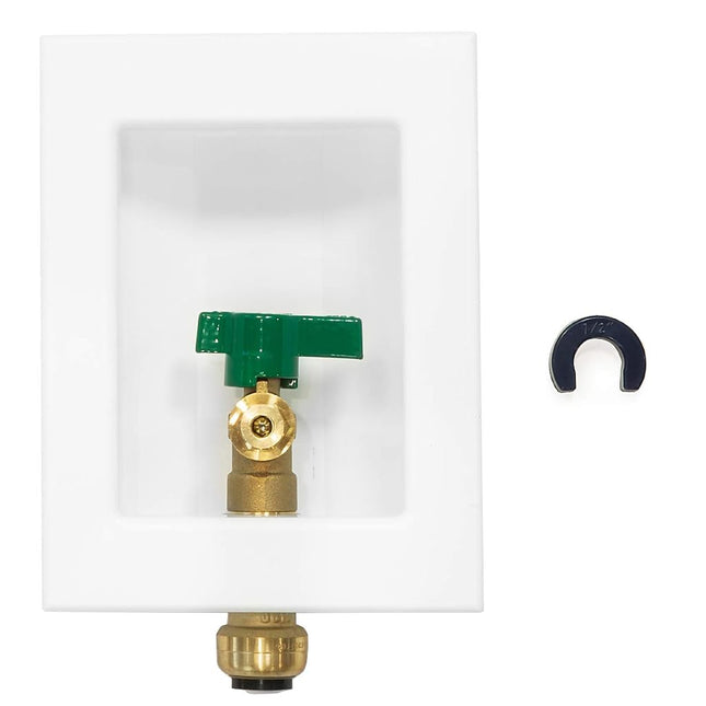 EFIELD Push-fit Pre-Assembled Ice Maker Outlet Box, 1/2-Inch Push-Fit Connection with Installed 1/4-Turn Ball Valve, White,(IM005)