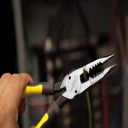 Klein Tools J206-8C Long Nose All-Purpose Spring Loaded Pliers, Forged Steel with Dual Material Journeyman Handles