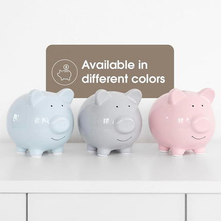 Pearhead Large Ceramic Piggy Bank, Light Pink, Ideal for Boys and Girls, Kids Money and Coin Bank, Perfect Baby Boy Nursery Décor, Great Gift and Newborn Keepsake