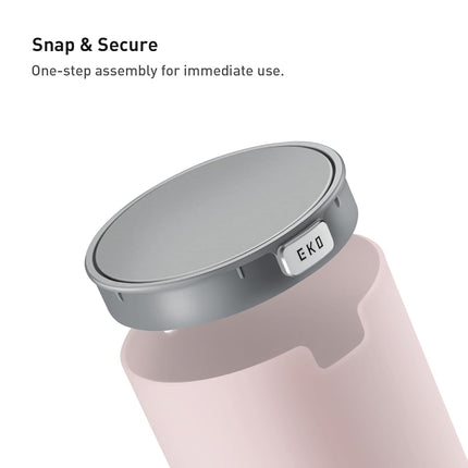 EKO Mini Desk Trash Can with Swing-Top Lid 0.4 Gallon Small Table Round Wastebasket for Office, Home, Car (Pink)