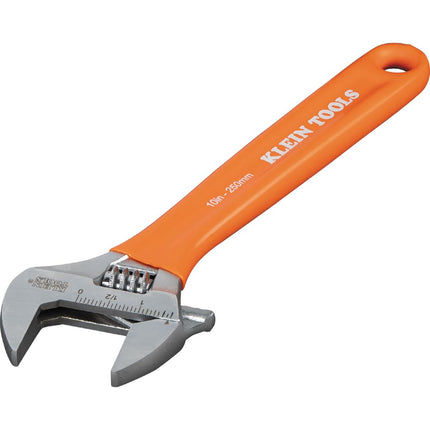 KLEIN TOOLS O50710 Adjustable Wrench, Precision Forged 1 1/2-Inch Extra-Capacity Jaw, SAE and Metric Scales, Plastic-Dipped Handle, 10-Inch