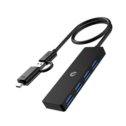 Tymyp USB Hub, Instant Plug and Play 4-Port USB 3.0 Hub, Equipped with a 4 Port USB 3.0 Hub Delivering 5Gbps Transfer Speed and a USB to USB C Adapter, Compatible with Mac Air/Pro, HP, and More