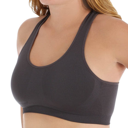 Jockey Women's Bra Mid Impact Removable Cup Seamless Sports Bra, Solid Charcoal, XL