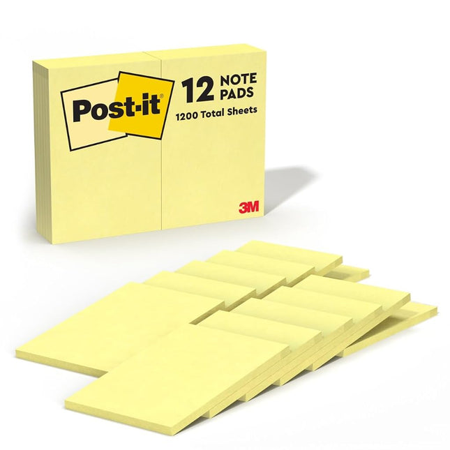 Post-it Notes 659YW Original Pads in Canary Yellow, 4 x 6, 100-Sheet (Pack of 12)