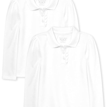The Children's Place Polo piqué à manches longues à volants pour bébé fille et petite fille, blanc, 2T