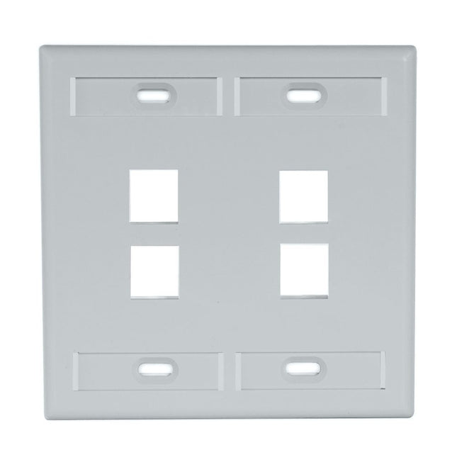 Leviton 42080-4GP Dual Gang QuickPort Wallplate with Id Windows, Grey, 4-Port