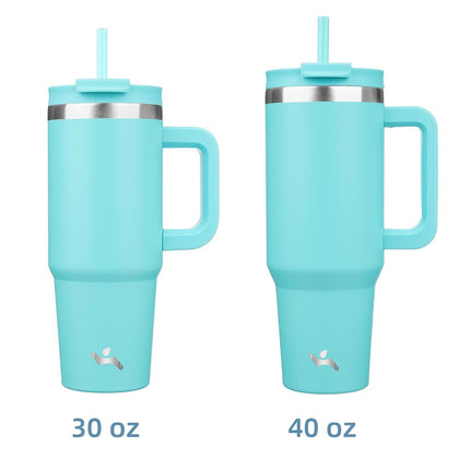 Gobelet Konokyo 40 oz avec poignée et 2 pailles, bouteille d'eau isotherme avec couvercle 2 en 1, tasse de voyage en acier inoxydable, turquoise