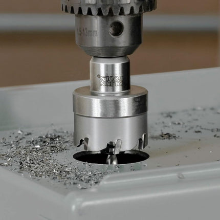 Klein Tools 31856 Heavy Duty Hole Cutter, 1-1/8-Inch Carbide Hole Cutter Cuts Stainless Steel, Mild Steel, Iron, and Copper