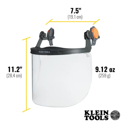 Klein Tools 60473 Tinted Face Shield for Safety Helmet and Cap-Style Hard Hat, Impact Rated, Anti-Fog, Full Face, Low-Profile Design for Grinding