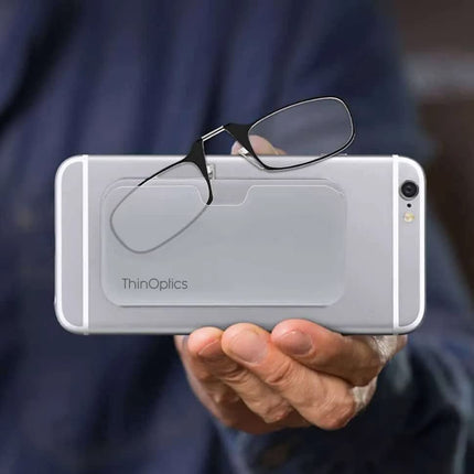 ThinOptics Universal Pod Case + Rectangular Reading Glasses, White Case/Brown Frames, 44 mm