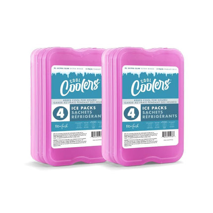Cool Coolers de Fit + Fresh, paquete de 8 unidades de bloques de hielo delgados XL, bloques de hielo reutilizables de congelación rápida que ahorran espacio para loncheras, bolsas de almuerzo o neveras, morado