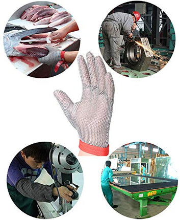 ThreeH Cut Resistant Gloves Stainless Steel Mesh Gloves for Butchers,Restaurant Work,Meat Processing,Slicing,Chopping GL08 XL(One piece)