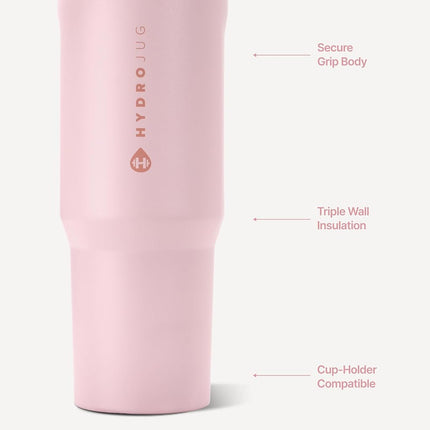 HydroJug Sport - Stainless Steel Tumbler with Straw, Vacuum Insulated, 32oz Leakproof Water Bottle, Ergonomic Design, Cup Holder Friendly, Reusable, Dishwasher Safe, Flip Straw, Rubber Base