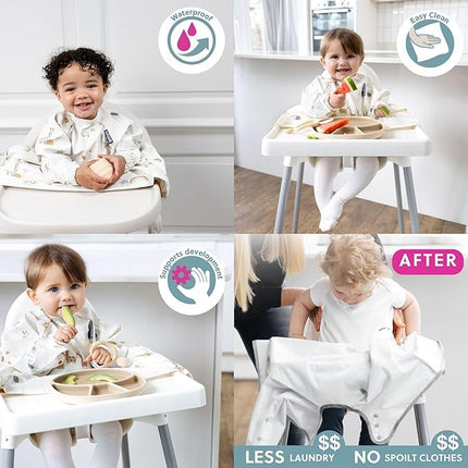 BIBaDO Long Sleeve Waterproof Baby Bib, Serengeti & Dino Roar