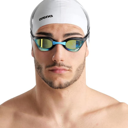 ARENA Cobra Core Swipe Mirror Unisex Adult Racing Swimming Goggles, Swimming Pool Goggles with Curved Mirror Lenses, Anti-Fog, UV Protection, 5 Interchangeable Nose Bridges