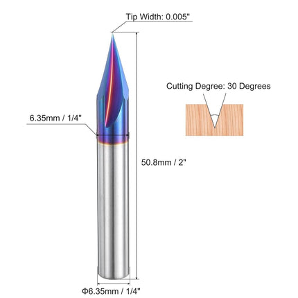 uxcell 30 Degree V Groove Engraving Router Bits for CNC Tip and 3 Flutes 1/4 Inch Shank Carving Bit Nano Coated Carbide End Mill for Carving Engraving