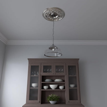 Ekena Millwork CMP19BABCR Baltimore Thermoformed PVC Ceiling Medallion (Fits Canopies up to 7 3/4"), 19"OD x 3 1/2"ID x 1"P, Bright Coat Chrome