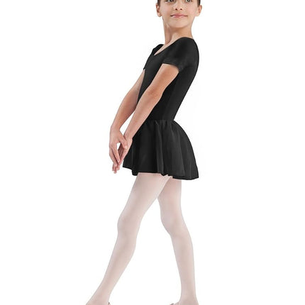 Bloch Dance Girls Tiffany Short Sleeve Leotard with Skirt, Black, 12