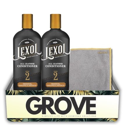 2X Lexol Leather Cleaner and Conditioner 16.9 oz Liquid Bundle with Microfiber Towel – Deep Conditioning to Help Maintain Soft, Supple, and Durable Leather – Gift Set (3 Items)